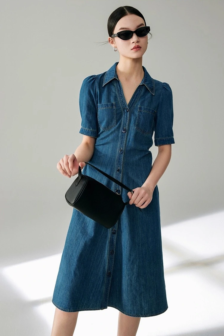 Damska jeansowa, bawełniana klasyczna sukienka