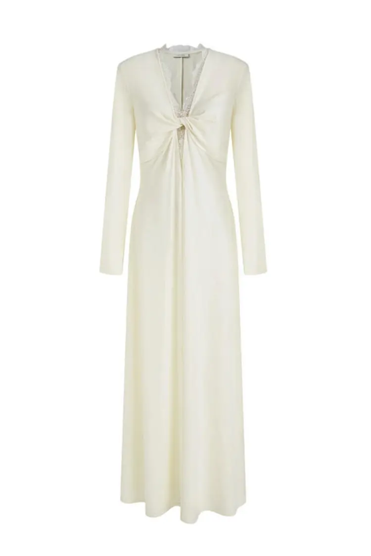 Damska sukienka maxi z koronką i łączeniem