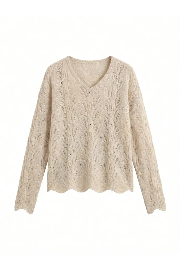 Wąski kaszmirowy sweter damski z dekoltem w kształcie litery V